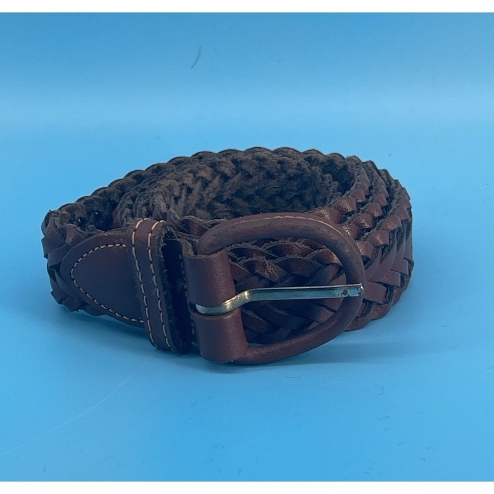 Vintage Braided Brown Split Leather Belt Size 34 Western‎ Boho Woven